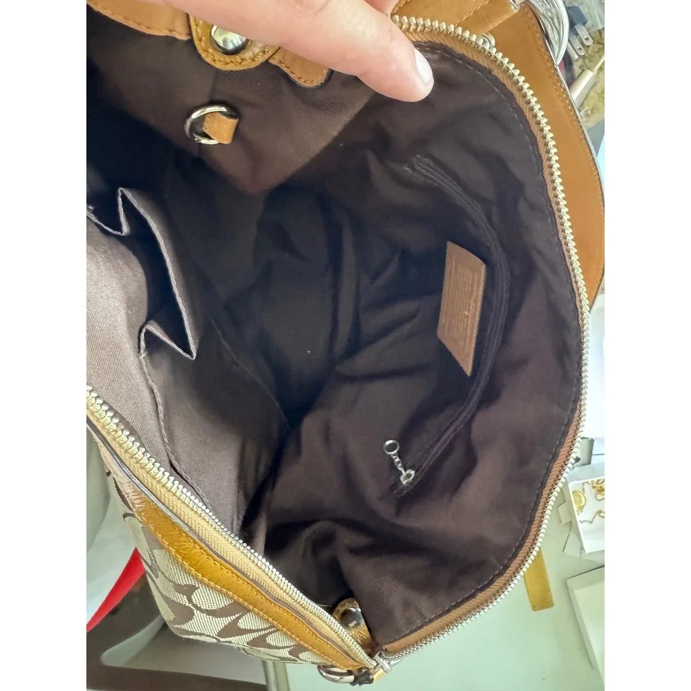 Coach Signature Canvas Hobo Bag Khaki Tan Leather F13116